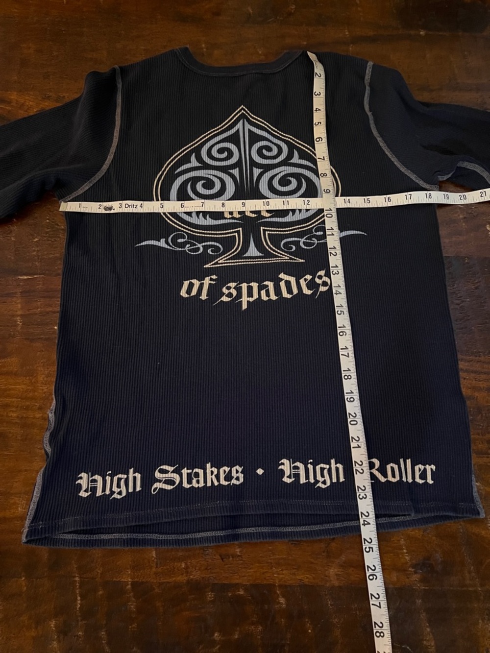 Alp N Rock "Lucky Ace Spades" Graphics Crewneck Thermal Long Sleeve Shirt Blue L - Picture 11 of 12